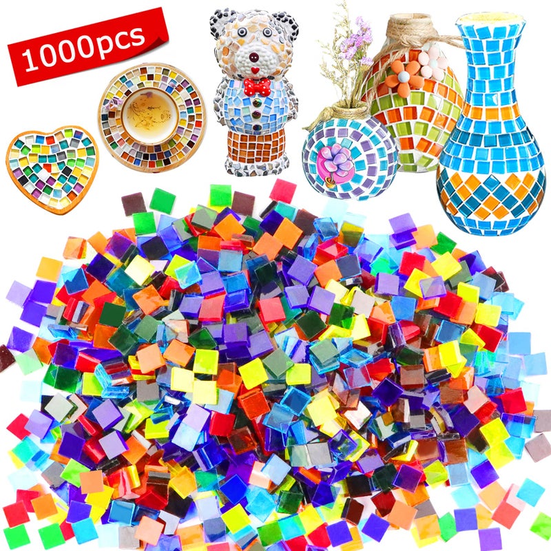 csdtylh 1000 Pcs Mosaic Tiles, glass Mosaic Tiles for crafts Bulk, Stained Mosaic glass Pieces, Mosaic Supplies for Home Decoration, Art crafts, DIY Projects, Transparent (Square)